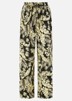 Yumi Black Fern Print Relaxed Fit Trousers