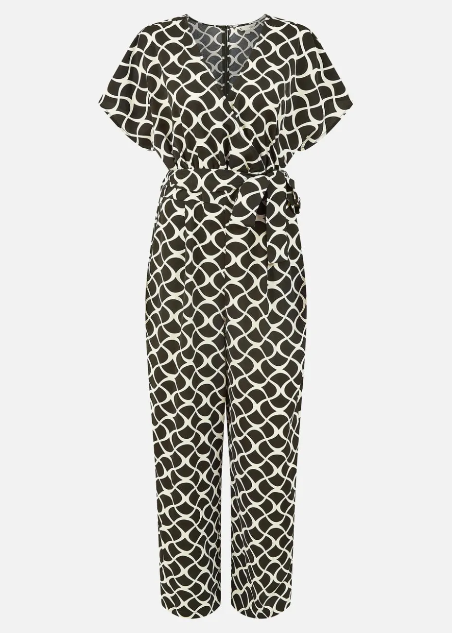 Yumi Black Geometric Print Wrap Jumpsuit