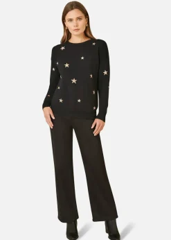 Yumi Black Gold Foil Star Print Relaxed Fit Jumper