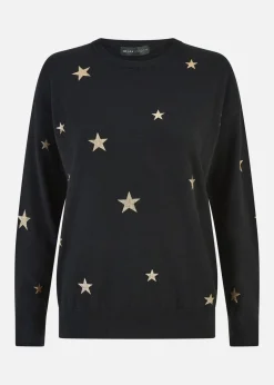 Yumi Black Gold Foil Star Print Relaxed Fit Jumper