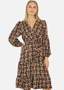 Yumi Black Ikat Long Sleeve Skater Dress