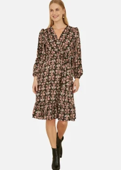 Yumi Black Ikat Long Sleeve Skater Dress