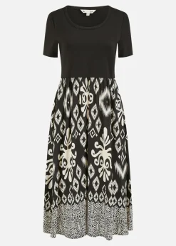 Yumi Black Jersey Stretch Top & Ikat Skirt Midi Dress