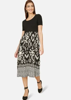Yumi Black Jersey Stretch Top & Ikat Skirt Midi Dress