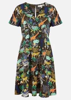 Yumi Black Jungle Print Skater Dress