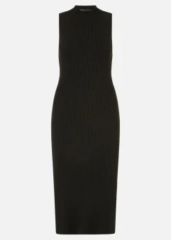 Yumi Black Metallic Fitted High Neck Midi Dress