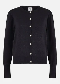 Yumi Black Metallic Knit Cardigan With Pearl Button Details