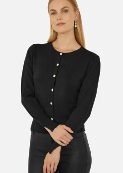 Yumi Black Metallic Knit Cardigan With Pearl Button Details