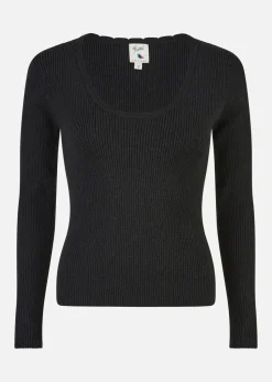 Yumi Black Metallic Knitted Ribbed Top