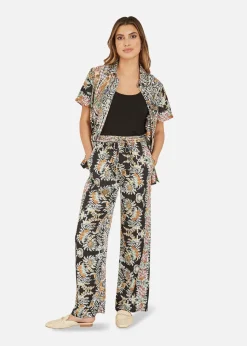 Yumi Black Paisley Print Relaxed Fit Trousers
