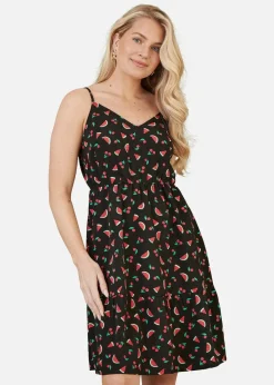 Yumi Black Recycled Fabric Watermelon Print Sundress