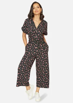 Yumi Black Recycled Watermelon Print Jumpsuit