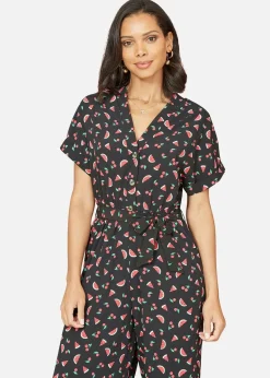 Yumi Black Recycled Watermelon Print Jumpsuit