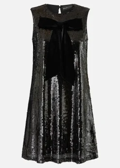 Yumi Black Sequin Bow Tunic Shift Dress