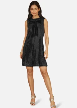 Yumi Black Sequin Bow Tunic Shift Dress