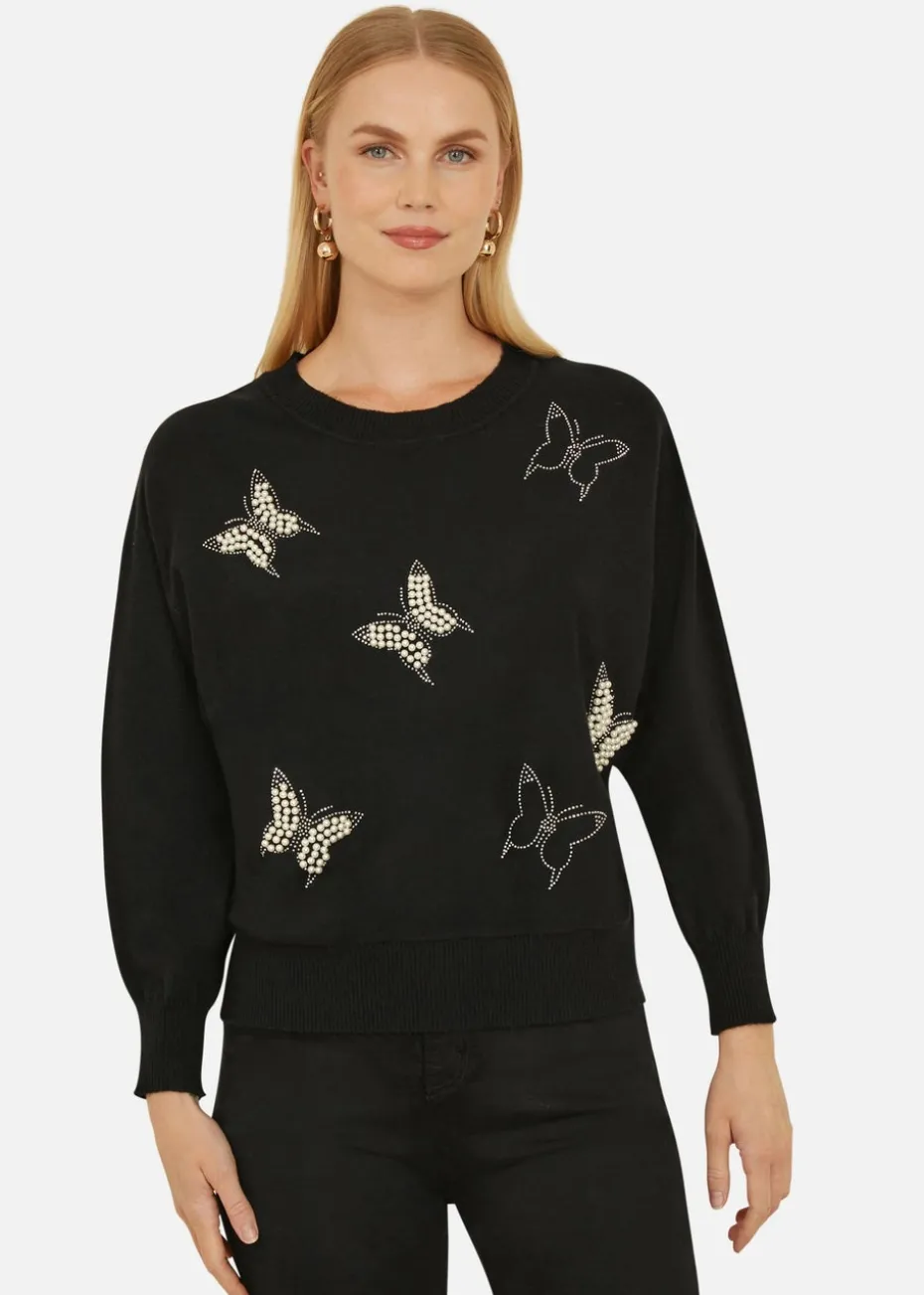Yumi Black Sequin Butterfly Jumper