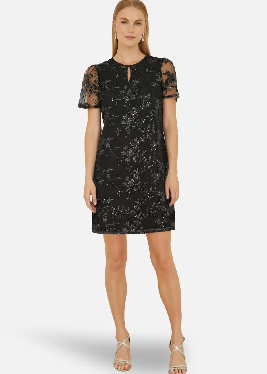 Yumi Black Sequin Embroidered Tunic Dress