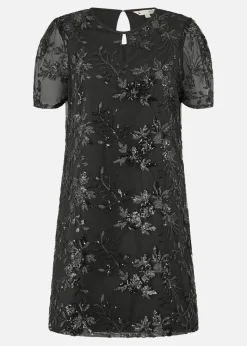 Yumi Black Sequin Embroidered Tunic Dress