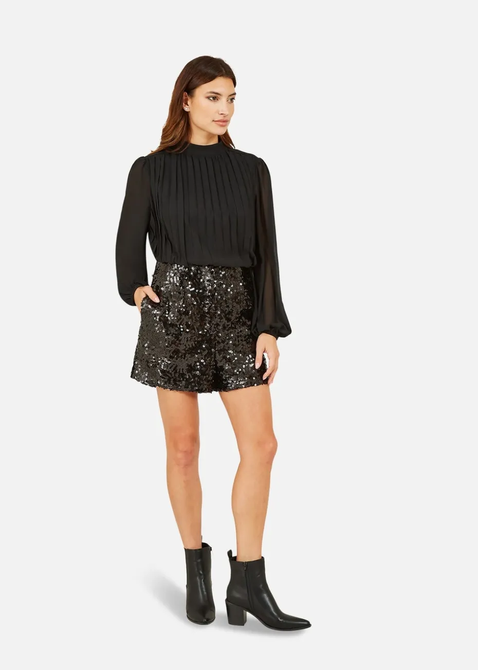 Yumi Black Sequin Mini Shorts