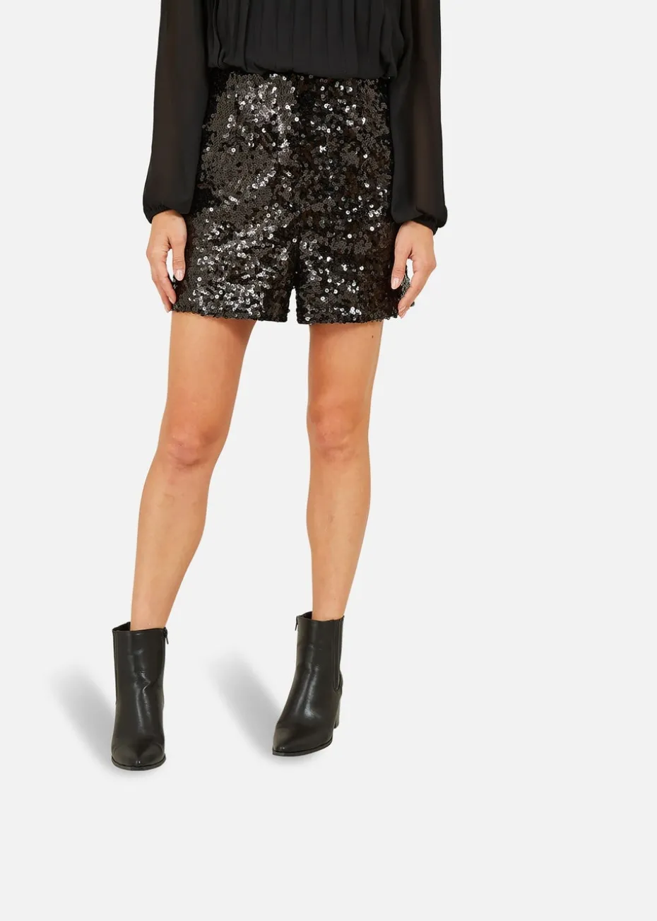 Yumi Black Sequin Mini Shorts