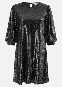 Yumi Black Sequin Tunic Dress With Balloon Sleeves