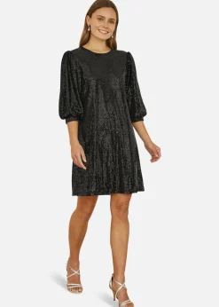 Yumi Black Sequin Tunic Dress With Balloon Sleeves