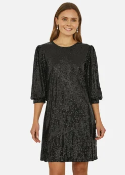 Yumi Black Sequin Tunic Dress With Balloon Sleeves