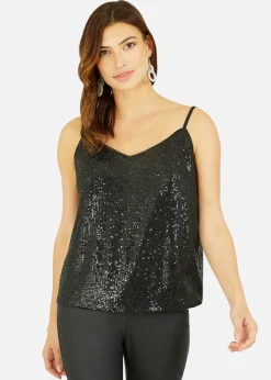 Yumi Black Sequin Vest Top