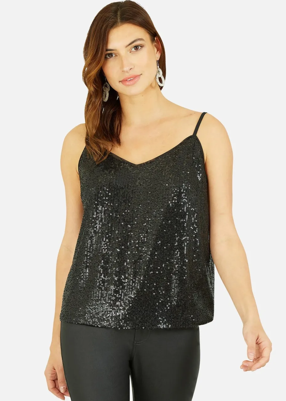Yumi Black Sequin Vest Top