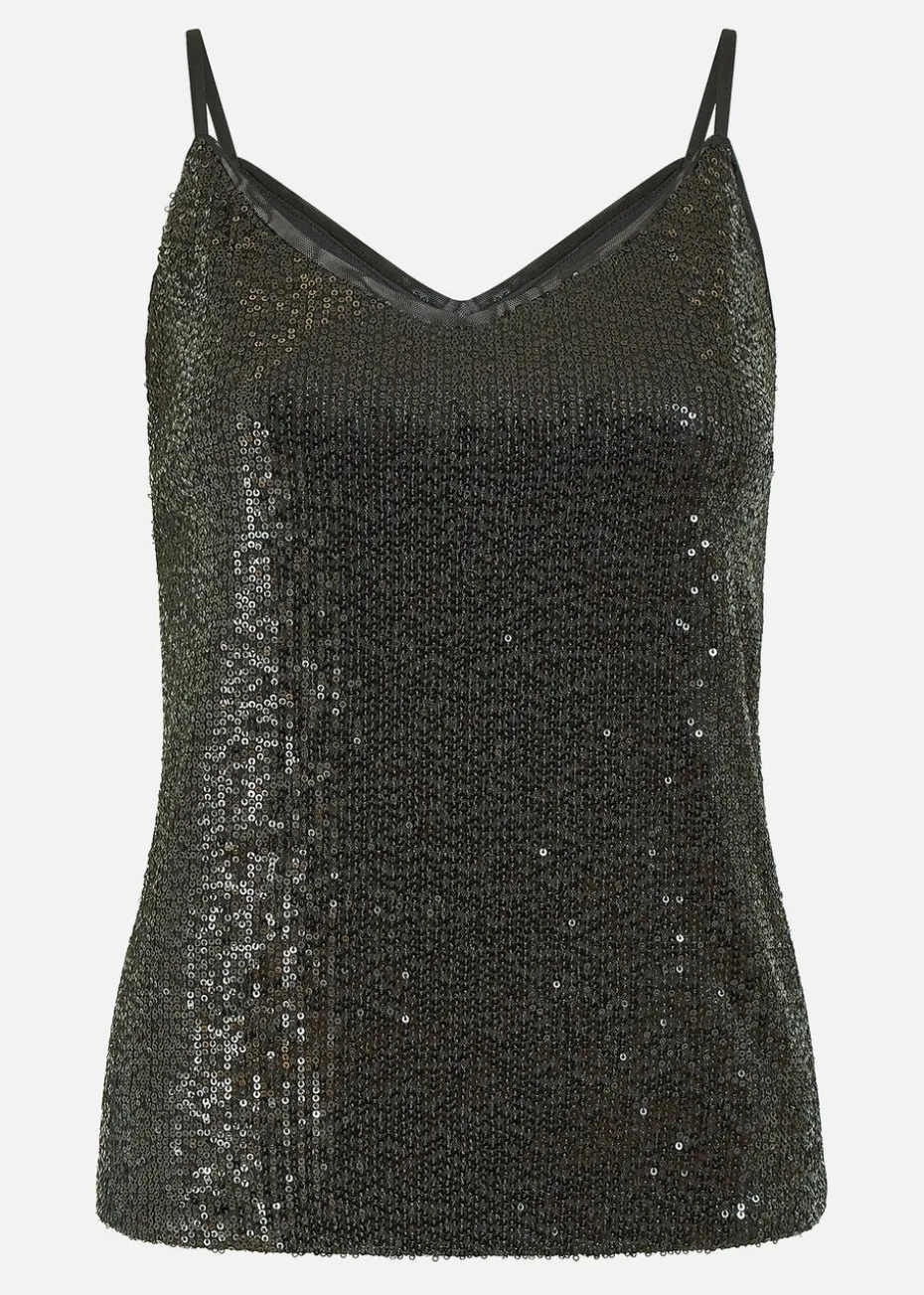 Yumi Black Sequin Vest Top