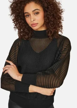 Yumi Black Sheer Roll Neck Jumper With Knitted Vest Top