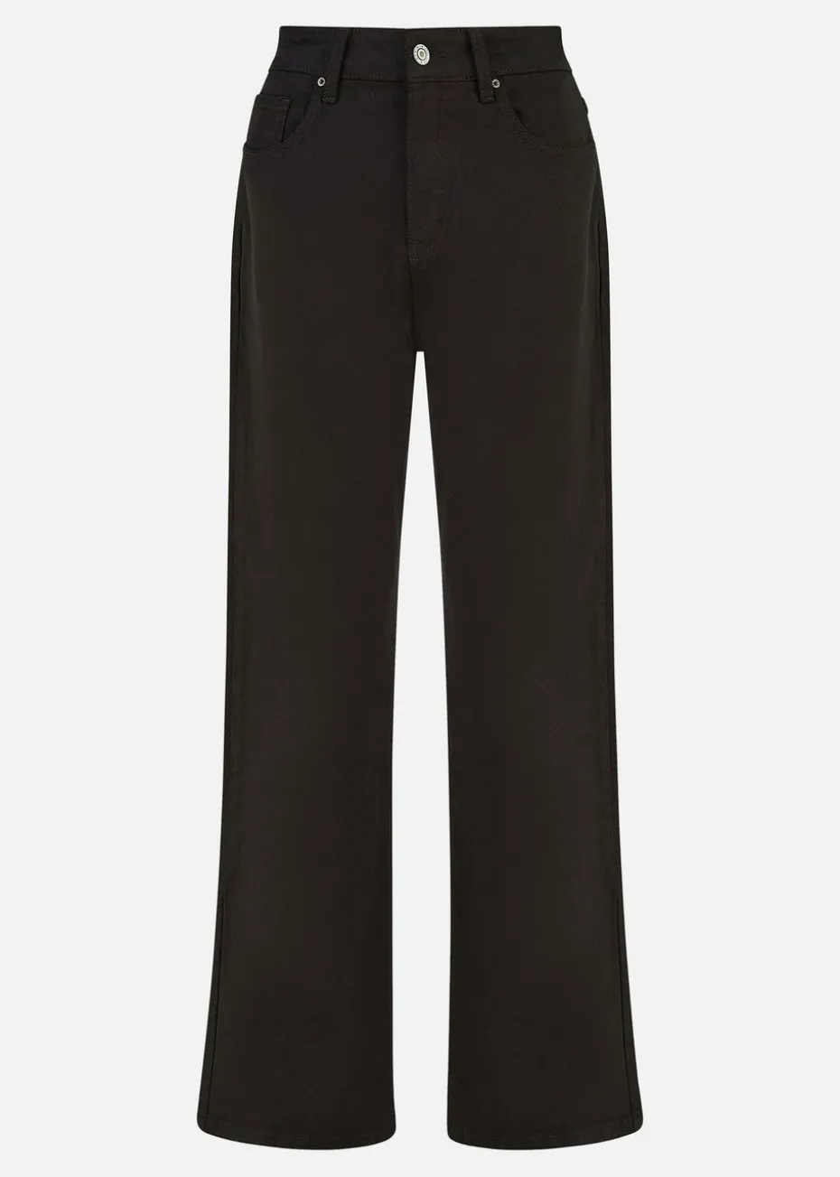 Yumi Black Stretch Canvas Wide Leg High Waist Jeans