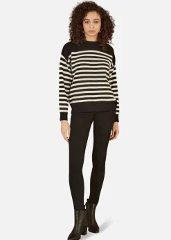 Yumi Black Stripe Knitted Relaxed Jumper With Button Details