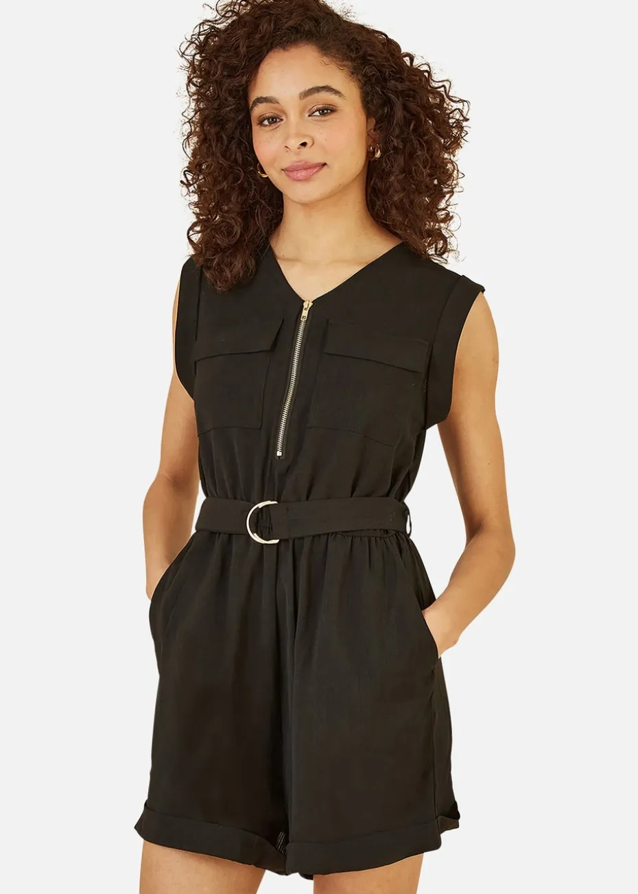 Yumi Black Utility Playsuit With Pockets