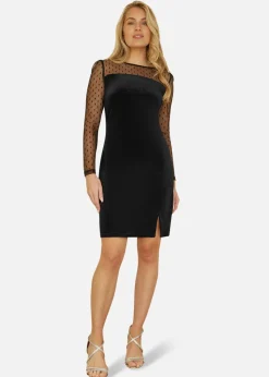 Yumi Black Velvet Dress With Sheer Long Sleeves