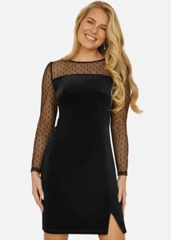 Yumi Black Velvet Dress With Sheer Long Sleeves