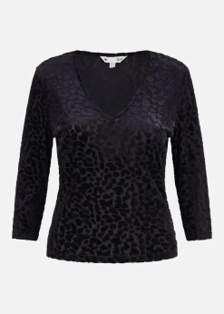 Yumi Black Velvet Leopard V Neck Top