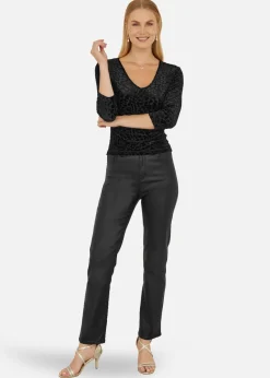 Yumi Black Velvet Leopard V Neck Top