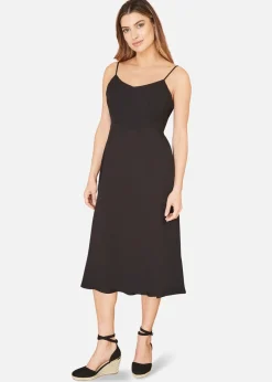 Yumi Black Viscose Tie Back Midi Sun Dress