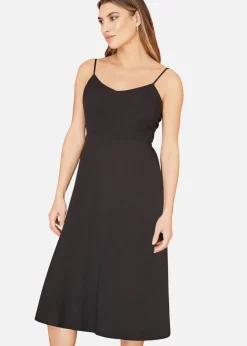 Yumi Black Viscose Tie Back Midi Sun Dress