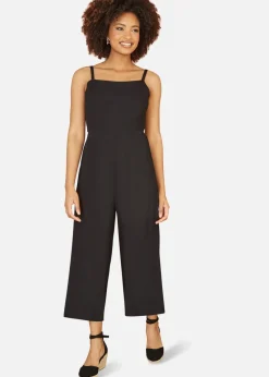 Yumi Black Viscose Tie Back Jumpsuit With Pockets