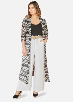 Yumi Black Zig Zag Crochet Long Knitted Kimono