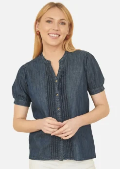 Yumi Blue Chambray Pleated Denim Shirt