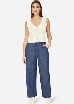 Yumi Blue Chambray Relaxed Fit Wide Leg Trousers