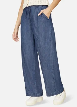 Yumi Blue Chambray Relaxed Fit Wide Leg Trousers