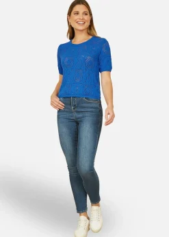 Yumi Blue Cotton Crochet Knitted Top