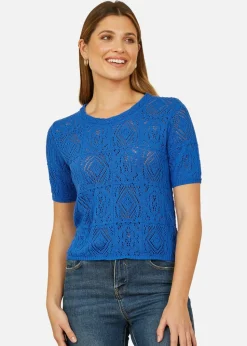 Yumi Blue Cotton Crochet Knitted Top