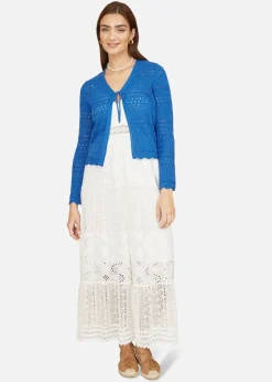 Yumi Blue Crochet Tie Front Cardigan