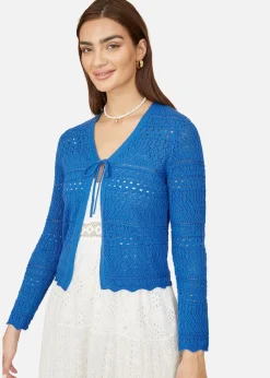 Yumi Blue Crochet Tie Front Cardigan