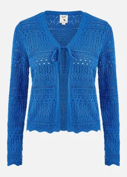 Yumi Blue Crochet Tie Front Cardigan